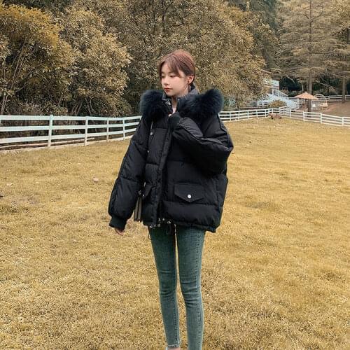 Padded Coat Womens 2020 New Winter Casual Big Fur Collar Cotton Coat Female Korean Loose Thick Ladies Down Cotton Coat E342