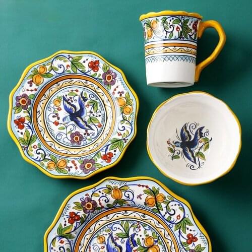 Plate Creative Hand-painted Underglaze Color Crafts Ceramic Yellow Irregular Steak Available Tableware Saucer Cup