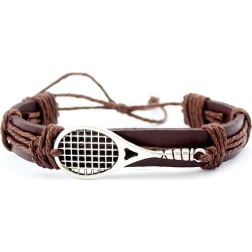 Tennis Soccer Football Baseball Softball Volleyball Lacrosse Hockey Gymnastics Basketball Swim Charm Leather Bracelets Jewelry