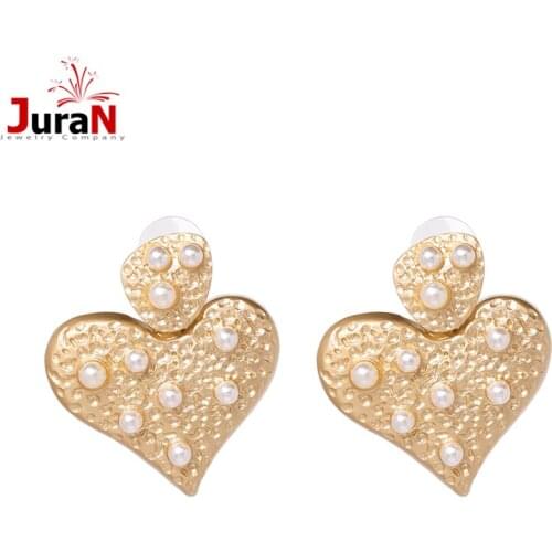 JURAN pearl metal statement dangle earrings vintage Gold colors metal earrings trendy za jewelry 2019 new arrival