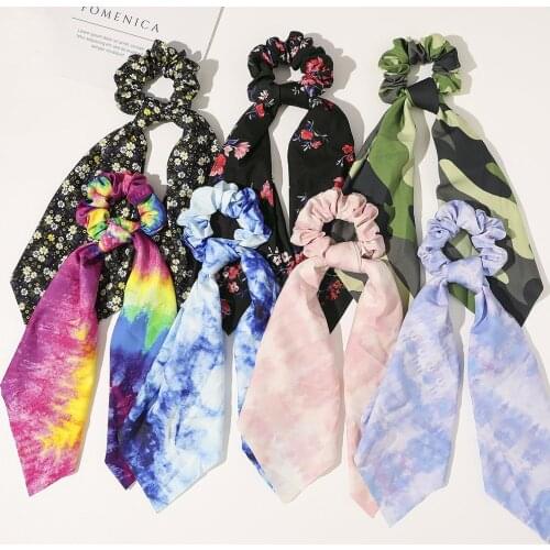 Tie dye Camo Satin Hair Scrunchies Girls Women Elastic Hair Bands Headwear Ponytail Holder Chiffon Hair Accessories
