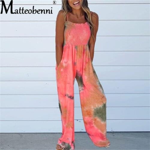 Ladies Sexy Sling Jumpsuit Casual Loose Tie-Dye Homewear Set Women High Waist Strapless Sleeveless Wide Legs Jumpsuit Plus Size