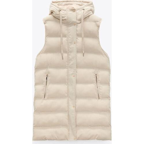 Women 2021 Autumn Fashion Zip-up Padded Hooded cotton jacket Vest Coat Vintage Side pocket sleeveless Female Waistcoat Chic Tops