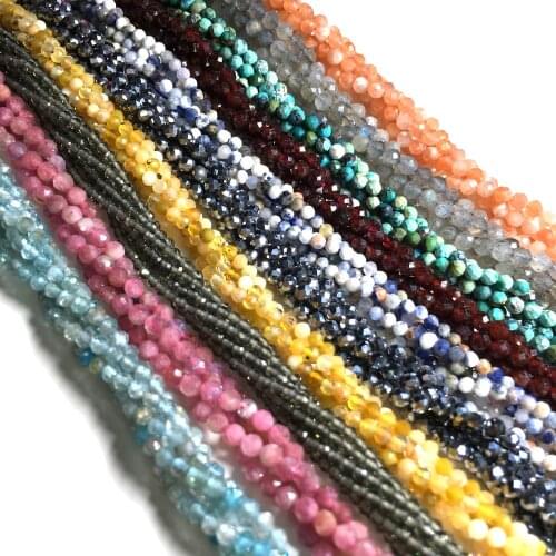 100% Natural Stone Faceted Small Hole Beads for Women Jewelry Making DIY Necklace Bracelet 2&3mm 15 inch