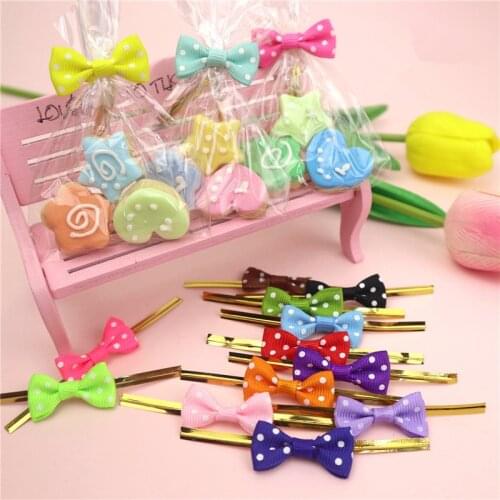 100Pcs Dots Bowknots Sealing Fastener Twist Wire Ties DIY Party Decor Lollipop Wrapping Bakery Dessert Gift Bags Binding Wire