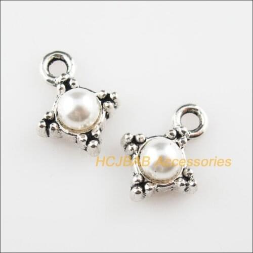 16Pcs Tibetan Silver Color White Acrylic Cross Charms Pendants 13x17.5mm