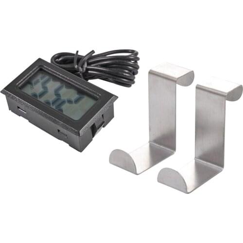 1X LCD Refrigerator Freezer Refrigerator Digital Thermometer Temperature -50 - 110 Celsius & 2Pc Back Door Hook Stainless Steel