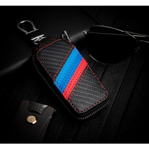 2021 Carbon Fiber Leather Car Key Case Alloy Zipper Remote Key Cover For Ford Acura Dodge Acura Kia Subaru Car Accessories