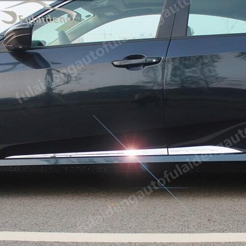 4pcs For Honda Civic 4 Door 10th 2016-2018 Side Door Body Chrome Molding Cover Trim Auto Side Skirt Car styling