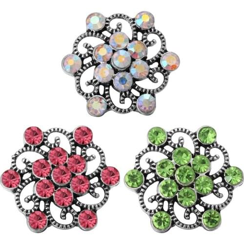 5pcs/lot New Beauty Snap Jewelry Rhinestone Hollow Flowers 18mm Snap Buttons Fit DIY Snap Bracelets & Bangles Wholesale ZA025