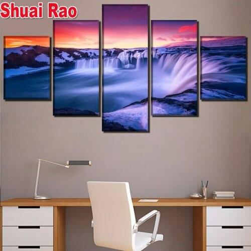 Diamond Embroidery Purple Waterfall Sunset Landscape Multi-Picture 5D Diamond Painting Cross Stitch Kits Autumn New Arrival