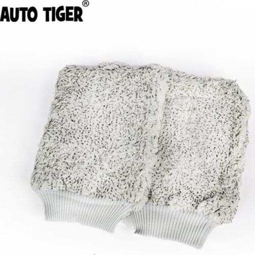 AUTO TIGER Off-White Super Soft Car Wash Gloves, Double-Sided Car Wash Gloves, Microfiber Cleaning Gloves, For Car Washes