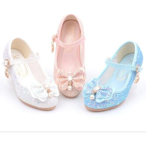 Girls Pearls Decors Shoes Glitter Bling Princess Sandals Girls High-heel Stage Shows Sparkling Cosplay Princess Shoes Size 26-38