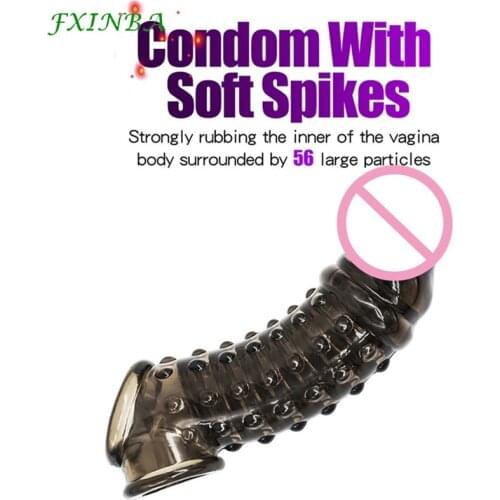 FXINBA Realistic Penis Extension Spikes Cock Sleeve Reusable Penis Enlarger Delay Condoms For Men Dildo Enhancer Adult Sex Toys