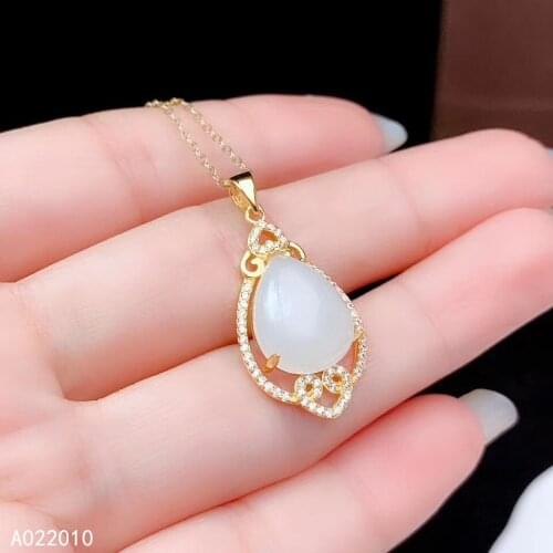 KJJEAXCMY Fine Jewelry 925 Sterling Silver inlaid Natural white jade Female Pendant Necklace popular Support test hot selling