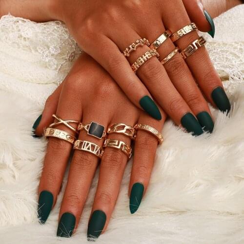 UODCM Tocona 13pcs/sets Bohemian Geometric Rings Sets Clear Crystal Stone Gold Chain Opening Rings for Women Jewelry Accessories