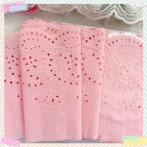 1 Yard 21CM Super Wide Retro Pink Hollow-out Embroidered Cotton Lace Fabric Manual Accessories Lace Trim