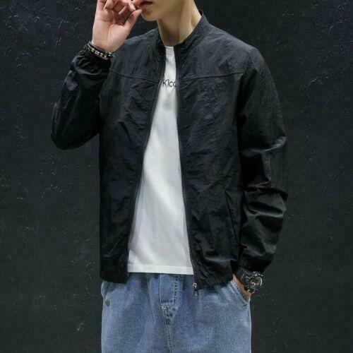 Mens Casual Thin Jacket Sun-protective Clothing Outwear Stand Collar Summer Coat
