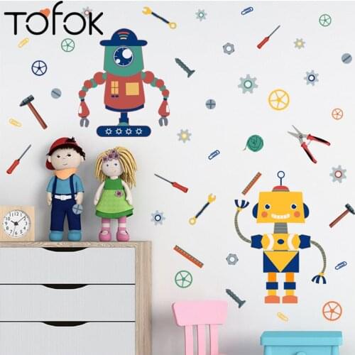 Tofok Robot Screwdriver Wall Stickers for Baby Kids Room Living Room Bedroom Wall Decor DIY Creative Decoration Stickers