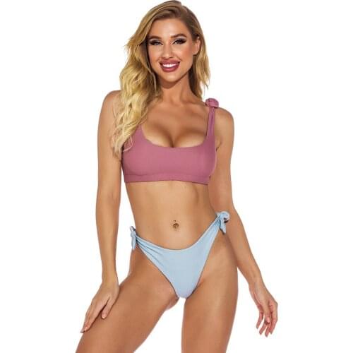 2021 New Swimsuit Solid Color Split Swimsuit Female Bikini Suit Swimsuit Women 2 Pieces