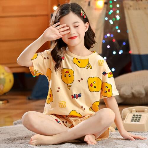 New Boys Girls Pajamas Summer Short Sleeve Childrens Clothing Sleepwear Cotton Pyjamas Sets For Kids 2 4 5 6 8 9 10 Years