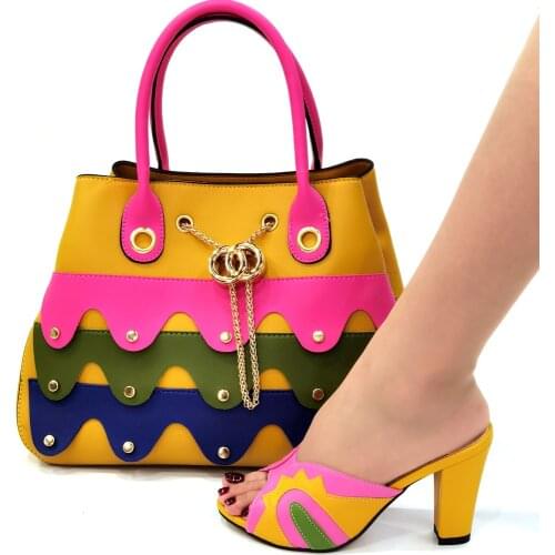 OLOMM Italian Shoes and Bags to Match Shoes with Bag Set Decorated with Rhinestone Nigerian Women Wedding Shoes Set !W-3