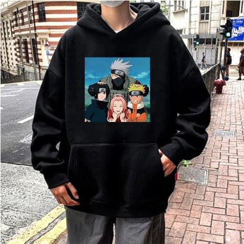 Autumn Winter Plus Velvet Coat Naruto Kakashi Sasuke Sakura Cartoons Printing Hoodies Unisex Harajuku Long Sleeve Sweatshirt