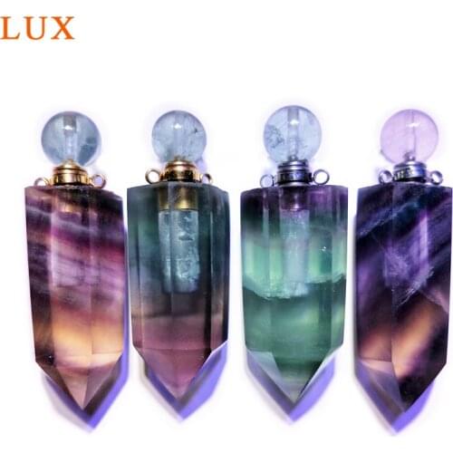Natural Rainbow Fluorite Hexagon prism Perfume Bottle Pendant pointed Gems stone Chakra Crystal Quartz Pendant for necklace