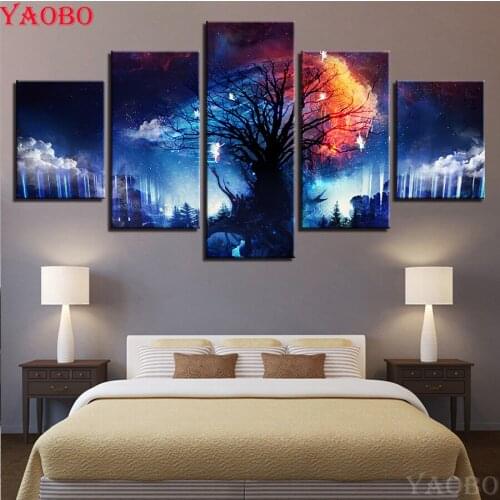 Full Square/Round 5D DIY Diamond Painting "Magic tree surrounded by clouds" Embroidery Cross Stitch Mosaic Home Decor 5 pcs/sets