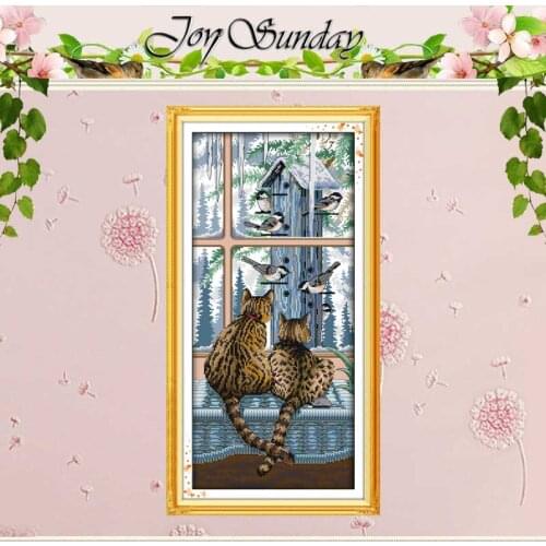 Look at each other Patterns Counted Cross Stitch 11CT 14CT Cross Stitch Set Cat and Bird Cross-stitch Kits Embroidery Needlework