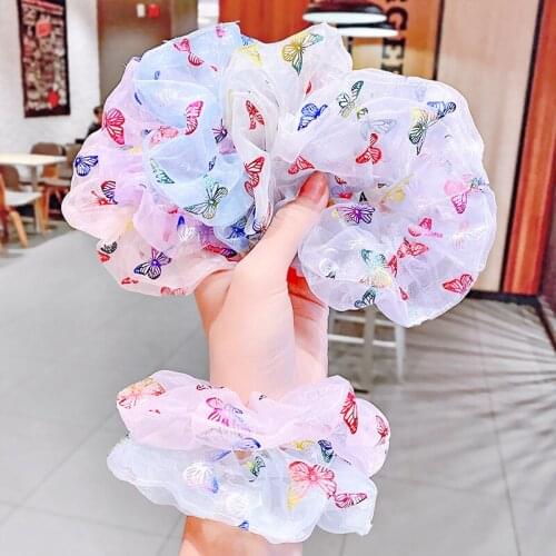 1Pcs Girl Butterfly Pattern Head Rope Fashion Mesh Elastic Hairbands Retro Ponytail Scrunchie Headdress Accessories For Women