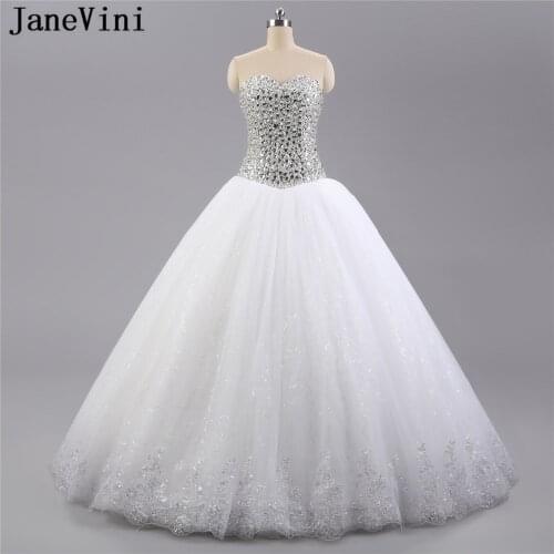 JaneVini Luxury Beaded White Wedding Dresses Sweetheart Appliques Sequined Crystal Ball Gown Dubai Bridal Gowns Vestido De Noiva
