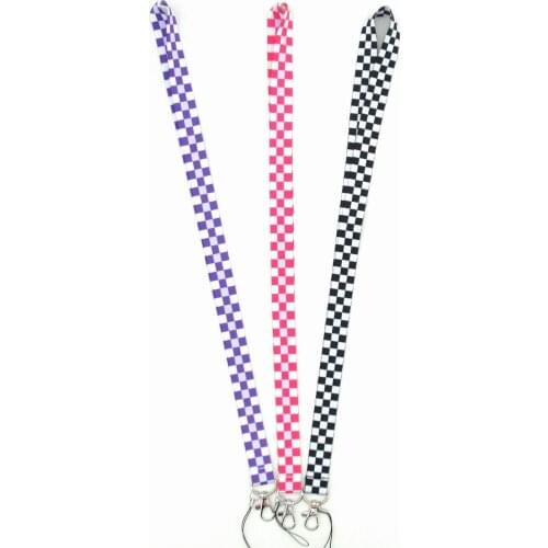 Pink Black Pink Cartoon Stripe Lattice Neck Strap Lanyard Mobile Phone Key Chain ID Badge Keychain Lanyard