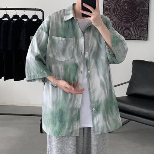 Printed Short Sleeve Shirts Gradient Color Thin Trendy Loose Casual Shirt Casual Half-sleeved Loose Spring Summer Coat Plus Size