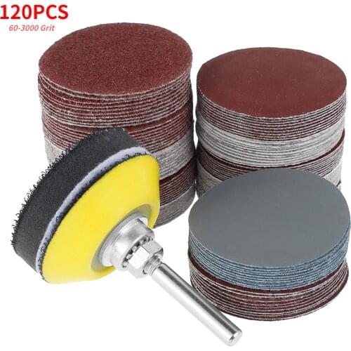 120pcs Sandpaper Sanding Discs Hook Loop Sanding Paper Buffing Sheet Sandpaper for Drill Grinder Rotary Tools 60-3000 Grit