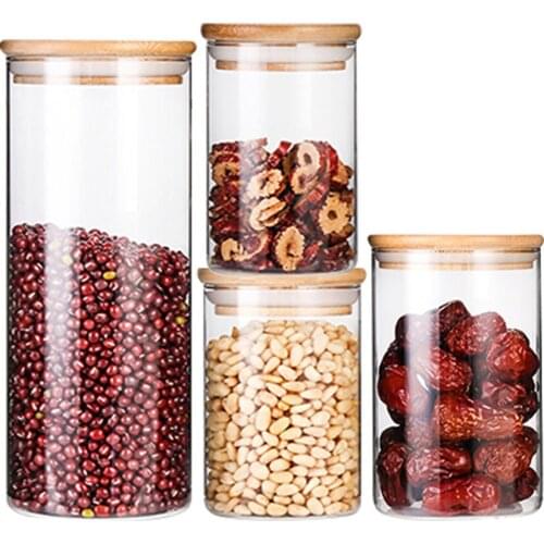 4pcs Glass Jars Sealed Cans With Cover Kitchen Food Storage Bottles Mason Spice Jars Candy Storage Banks Tea Box Storage Can