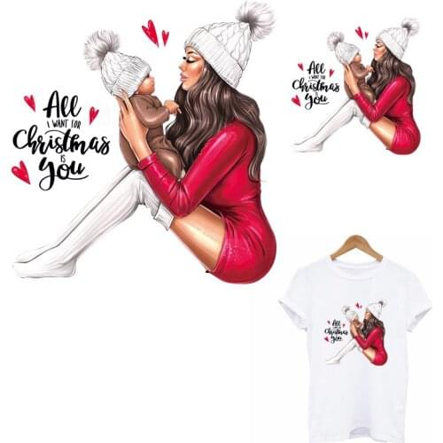 Mom&Son Patches Iron-On Transfer For Clothes DIY Washable Heat Transfer Family Thermal Sticker Christmas Patch Decoration Gift