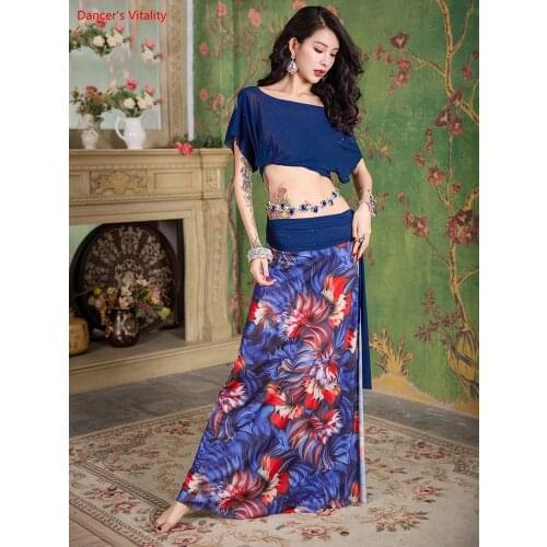 Belly Dance Training Clothes Autumn Mesh Off Shoulder Top Long Skirt Set 3 Colors Oriental Indian Dancing Beginners Group Suit