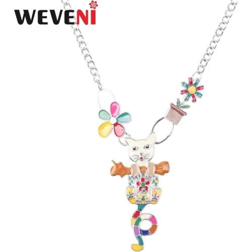 WEVENI Original Enamel Alloy Cat Kitten Choker Necklace Pendants Chain Collar Statement Accessories Animal Jewelry For Women