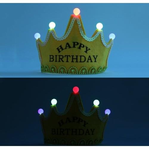 Yellow NEW Crown Led Happy Birthday Cap Colorful Hat King Princess Luminous Led Birthday Cap Hat Event Party Festival Decoration