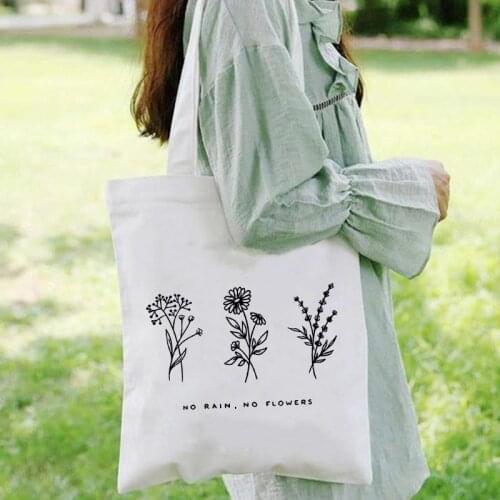 Flower Plant Design Women Canvas Bag Ladies Travel Handbag Fashion Casual Tote Literary Book Bag Shopping Shoulder Bag for Girls