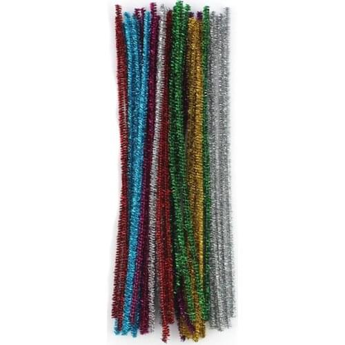 100 Chenille Craft Stems Tinsel Pipe Cleaners Christmas Asst Colours 30cm x 6mm