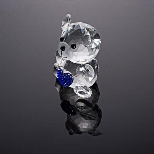 2019 Red Blue Crystal Glass Animals Bear Miniature Figurine Heart Personalised Gift Home Decorative Living Room Accessories