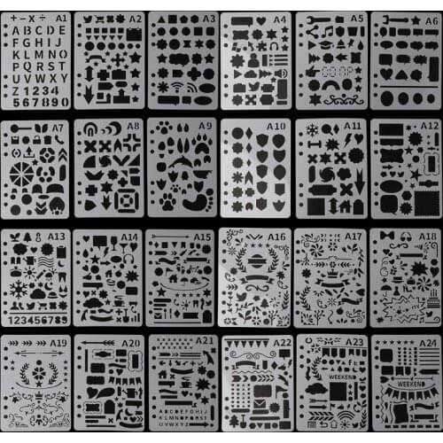 583D 24Pcs Drawing Template Stencils Journal Notebook Diary Scrapbooking A5 DIY Stationery School Office Supplies