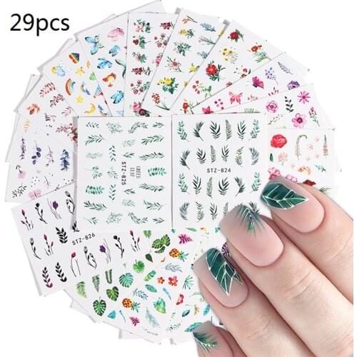 16/18/19/20/24/30/40/48/50/pcs Hybrid New Nail Art Sticker Set, Black Lace Multicolor Glitter Flower Water Decal Manicure, AF006