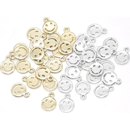 8pcs Wholesale Alloy Metal Two Color Smiling Face Charms For Necklace Pendants Handemade Jewelry Accessories Making 13mm