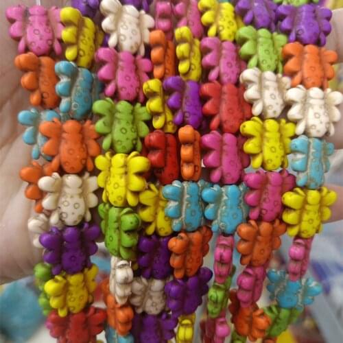 About13x15mm Bee Shape Colorful Turquoises Stone Beads DIY Loose Animal Howlite Stone Beads For Jewelry Making Strand 15