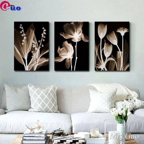 Diy Diamond Painting 3 Piece Abstract White Flowers Full Square Round 5D Embroidery Cross Stitch Mosaic Wall Art Painting