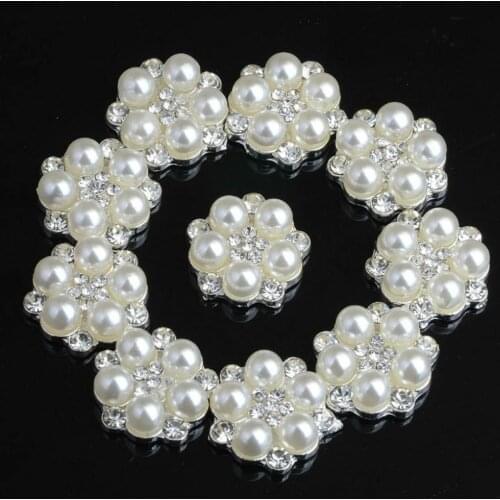 Free Shipping 10Pcs 15mm Flower Rhinestones Pearl Alloy Jewelry Accessories For DIY Wedding Decoration Invitation Hair Bow Craft