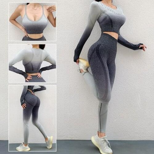 Seamless Yoga Set Womens Active Wear 2 or 3 Piece Sport Crop Top Sexy Bra Leggings Push Up Fitness Workout Gym Suit Sportwear
